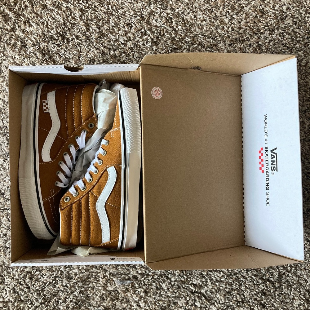 Vans Sk8-Hi High Top Sneakers Brown and White